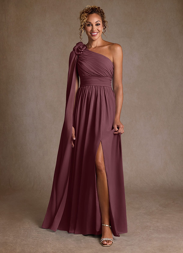 Azazie Lancaster Robe Mère de la Mariée & du Marié Robe Trapèze en Mousseline de soie Ue épaule Sangria image1