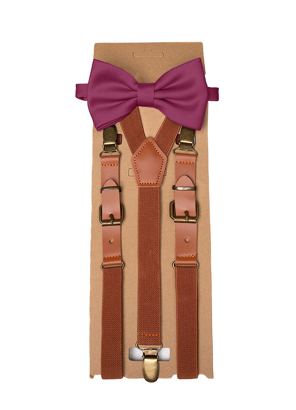 front Matching Matte Satin Pre-Tied Bow Tie & Suspenders Set