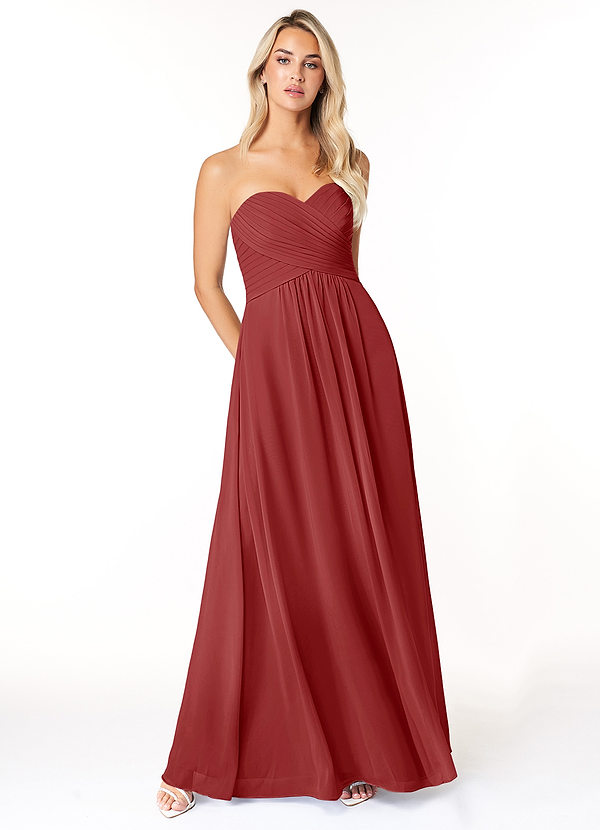 Azazie Yazmin Bridesmaid Dresses Rust A-Line Sweetheart Neckline Chiffon Convertible Dress image1