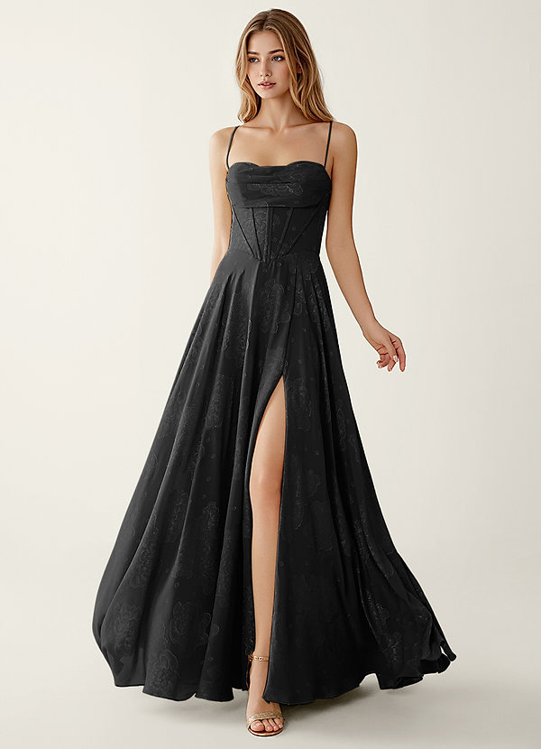 Clementigtle Negro Vestido de fiesta de jacquard con recortes en relieve image1