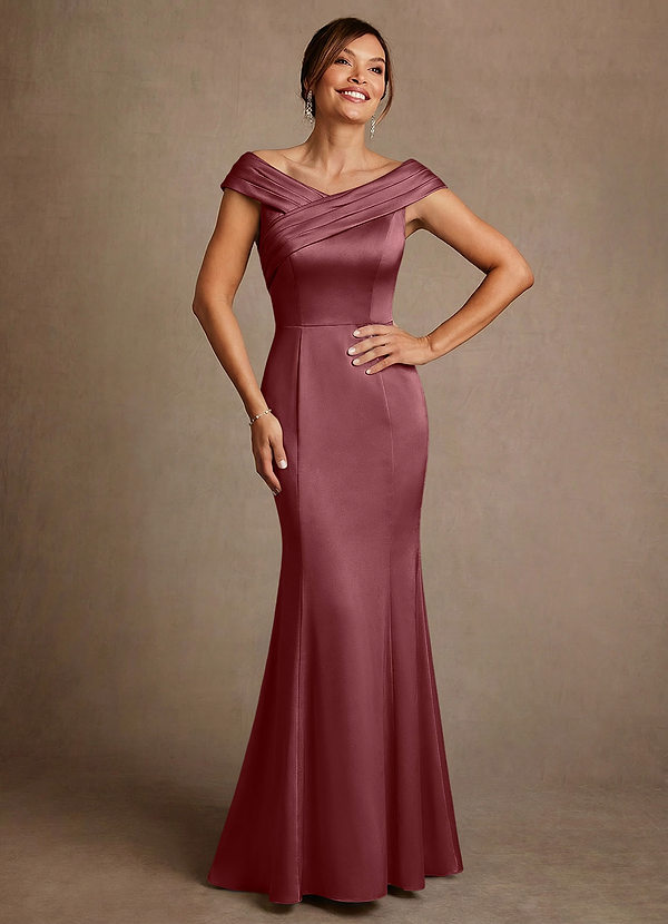 Azazie Aberdeen Mother of the Brides Dresses Desert Rose Sheath Pleated Stretch Satin Dress image1