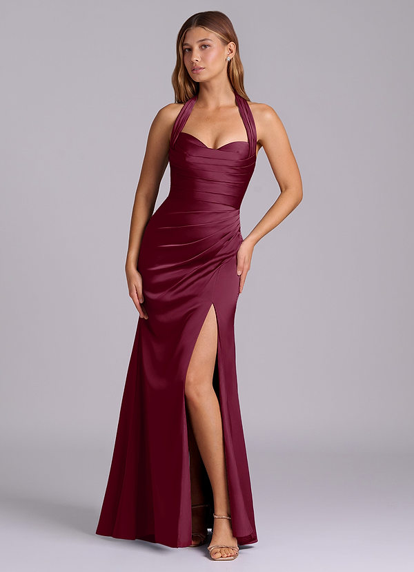 Azazie Destiny Bridesmaid Dresses Mulberry Mermaid Sweetheart Neckline Stretch Satin Dress image1