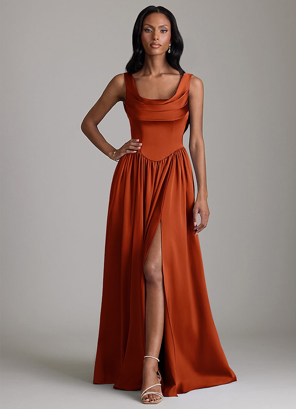 Azazie Novi Bridesmaid Dresses Paprika A-Line with Pockets Stretch Satin Dress image1