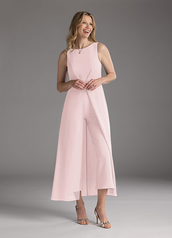 Azazie Anitta Mother of the Brides Dresses Blushing Pink Jumpsuit/Pantsuit Pleated Stretch Crepe Dress image1