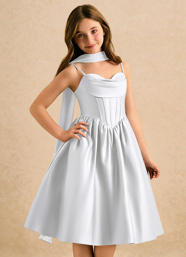 Azazie Shona Girls Formal Bloemenmeisjes Jurken A-Lijn Jurk van Mat Satijn Sweetheart Halslijn Wit image1