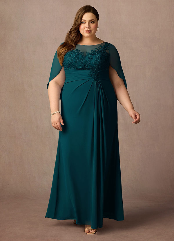 Azazie Hera Vestidos de Madre de la Novia Vestido de Pino de Gasa de Corte En A con Capa de encaje image1