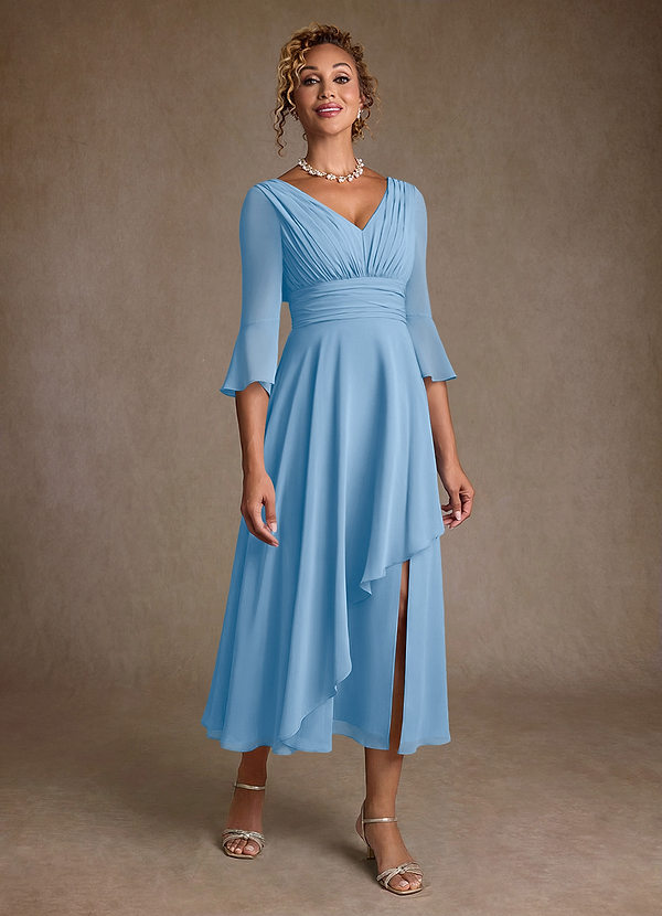 Azazie Aerynne Brautmutterkleider A-Linie Plissee Chiffon Kleid Puderblau image1