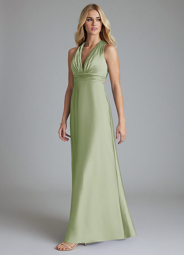 Azazie Raelynn Brudtärneklänningar Klä av A-Linje i Stretch Satin Plisserad Dusty Sage image1