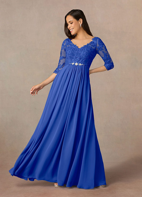 Azazie Hayek Mother of the Brides Dresses Royal Blue A-Line V-Neck Lace Chiffon Dress image1