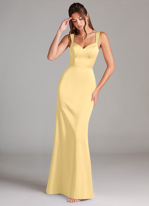 Azazie Denice Bridesmaid Dresses Butter Sheath Pleated Stretch Satin Dress image1
