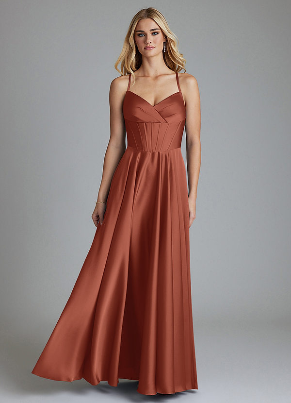 Azazie Alaia Suknie dla druhen Linia A Gorset Satyna elastyczna Do ziemi Sukienka image1