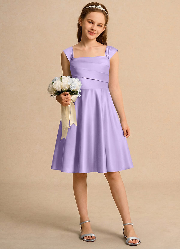 Azazie Budle Girls Formal Flower Girl Dresses Lilac A-Line Pleated Matte Satin Dress image1