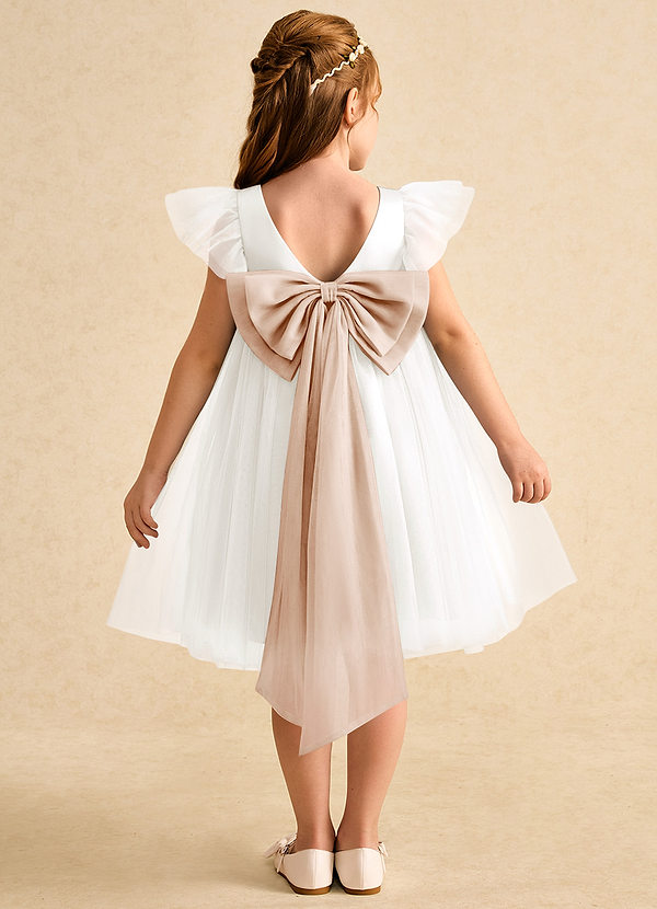 Azazie Munchkin Flower Girl Dresses Ivory English Rose A-Line Bow Tulle Dress image1