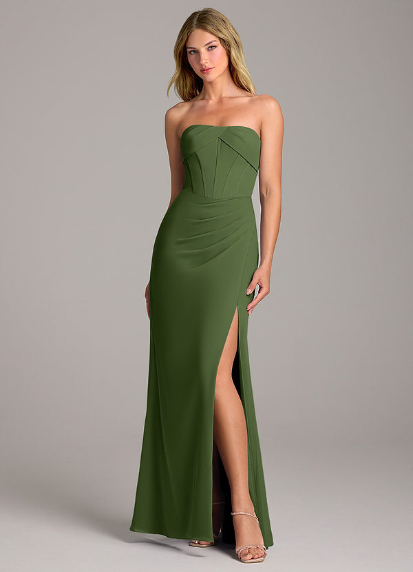 Azazie Chantel Bridesmaid Dresses Olive Sheath Strapless Chiffon Convertible Dress image1