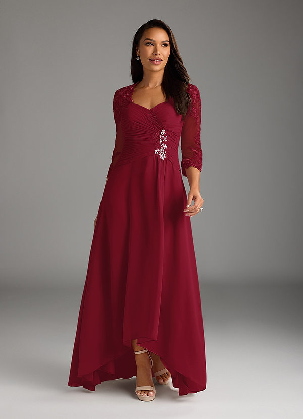 Azazie Devereaux Mother of the Brides Dresses Burgundy A-Line Lace Chiffon Dress image1