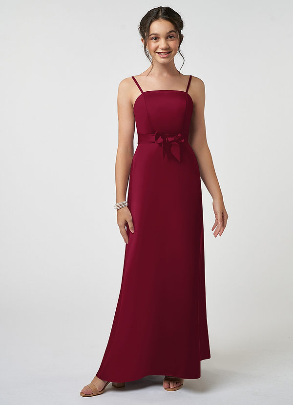 Azazie Anina Junior Robe Trapèze en Satin extensible Arc Bourgogne image1