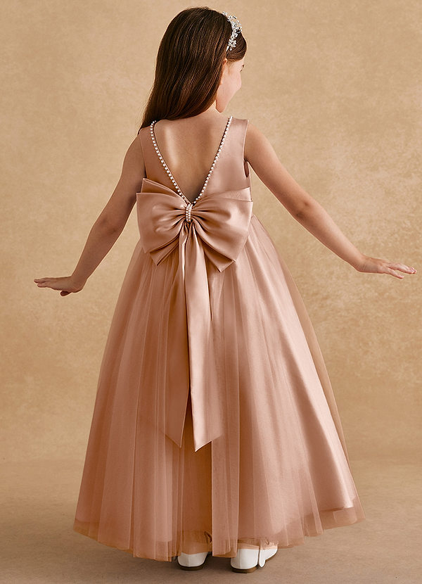 Azazie Cookie Flower Girl Dresses Champagne Rose A-Line Bow Tulle Dress image1