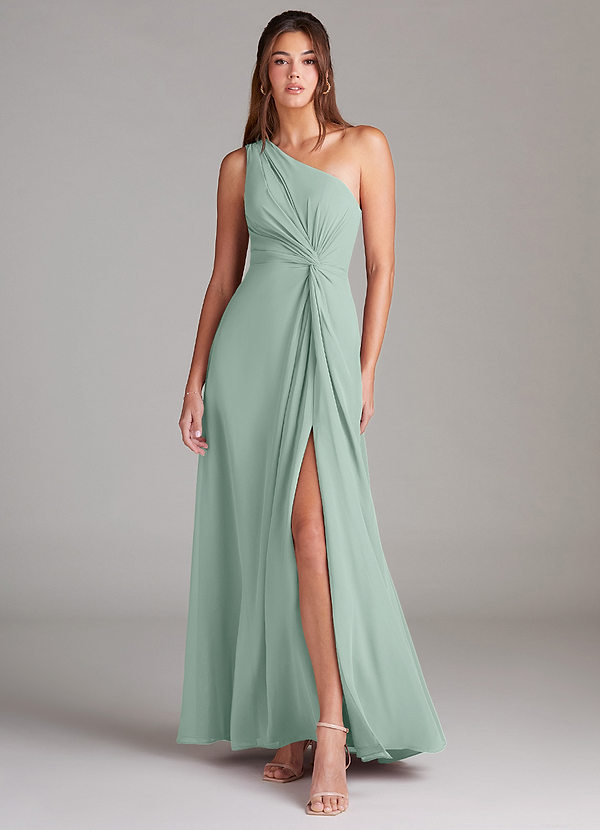 Azazie Brooke Vestidos de Dama de Honor Vestido Agave de Chiffon de Linha A com Ombro Único image1