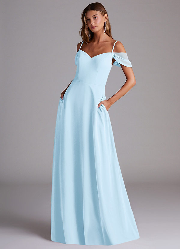 Azazie Marley Bridesmaid Dresses Sky Blue A-Line Off the Shoulder Chiffon Convertible Dress image1