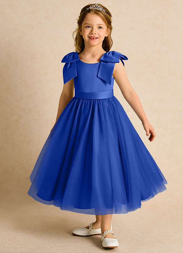 Azazie Serene Abiti da Ragazza di Fiori Abito Principessa in Raso Opaco Fiocco Blu Reale image1