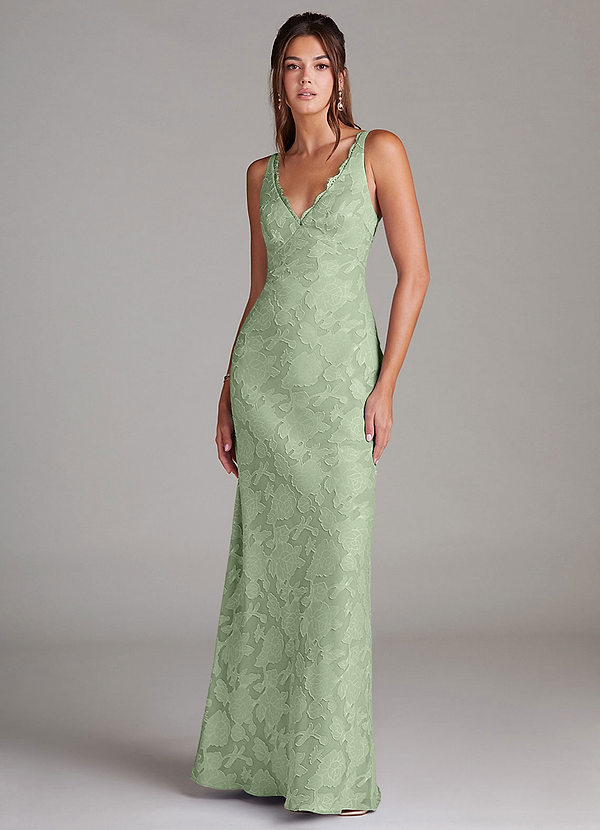 Azazie Tianna Vestidos Dama de Honor Vestido de Salvia Polvorienta de Devorado Floral de Corte Recto con Encaje image1