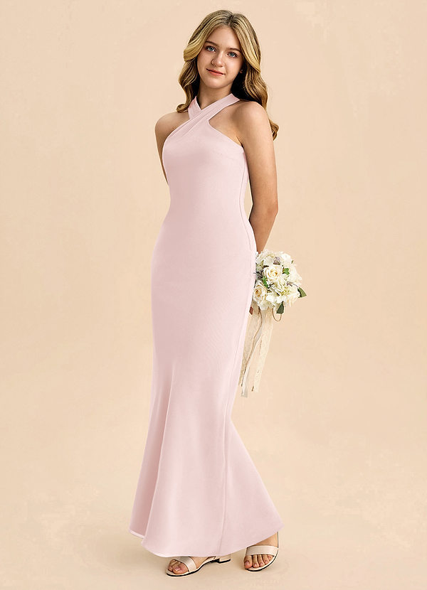 Azazie Doretta Junior Jurk van Chiffon met Kolom Geplooid Blozend Roze image1