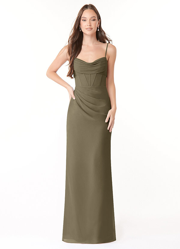 Azazie Mai Bridesmaid Dresses Willow Green Sheath Pleated Chiffon Dress image1