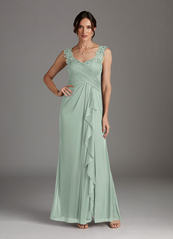 Azazie Edelin Mother of the Bride Dresses Agave A-Line Sweetheart Neckline Pleated Mesh Dress image1
