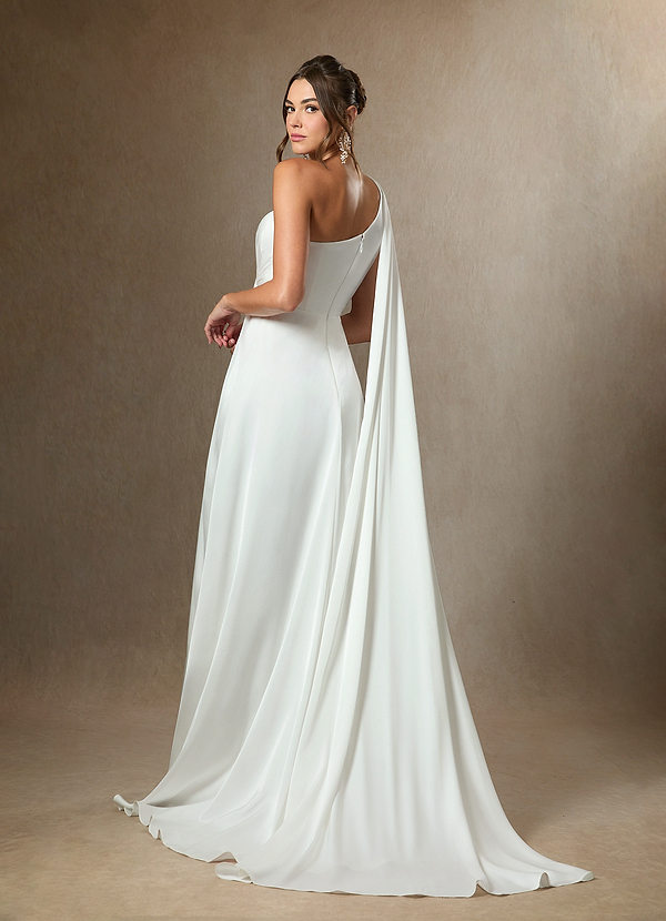 Azazie Tulisa Wedding Dresses Diamond White A-Line One Shoulder Stretch Satin Dress image1