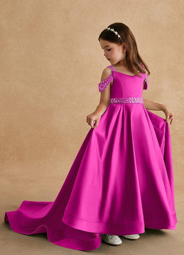 Azazie Jodi Vestidos de Niña de Flores Vestido de Fucsia de Satin Mate de Corte En A image1