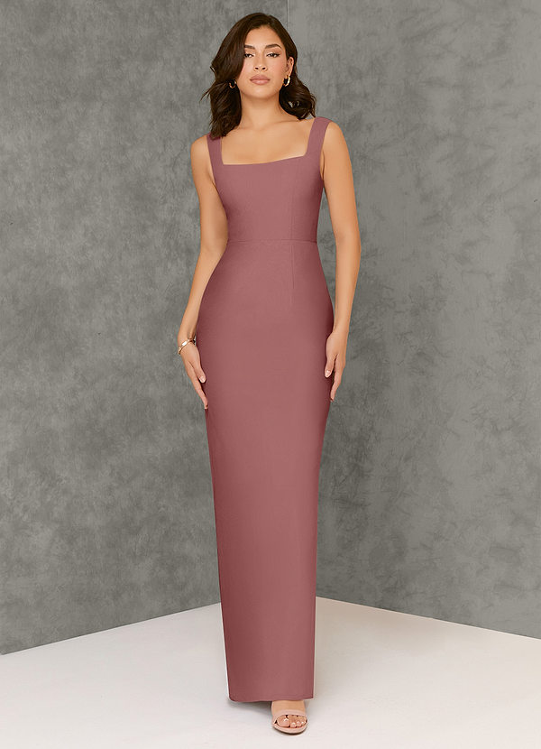 Azazie Flori Bridesmaid Dresses Desert Rose Sheath Square Neckline Chiffon Dress image1