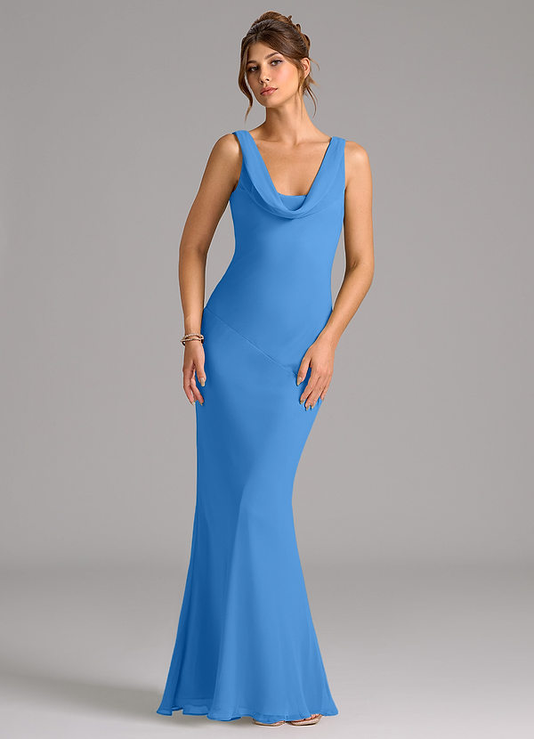 Azazie Rylina Bridesmaid Dresses Blue Jay Mermaid Pleated Chiffon Dress image1