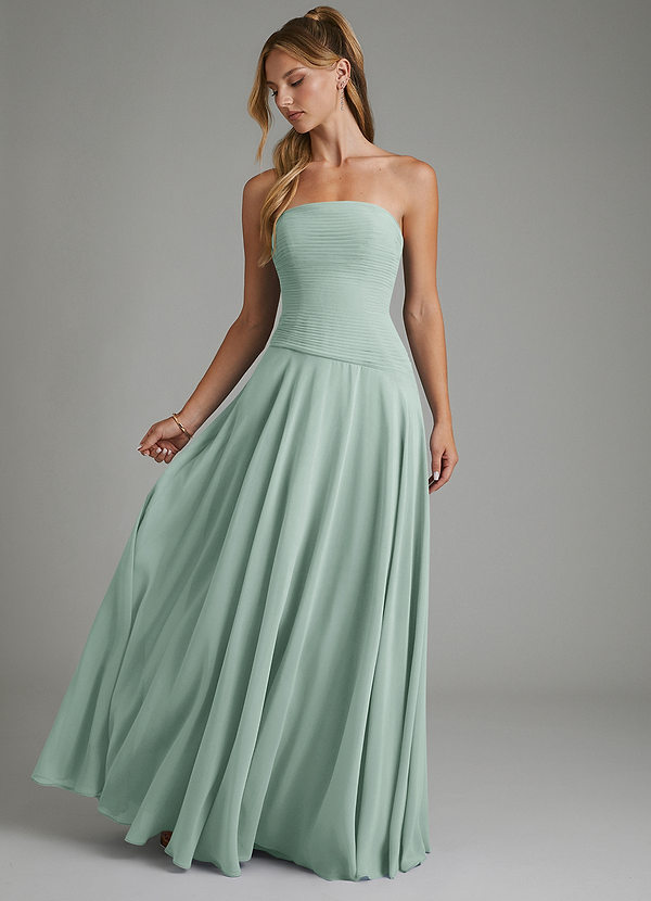 Azazie Layla Bridesmaid Dresses Agave A-Line Strapless Chiffon Dress image1