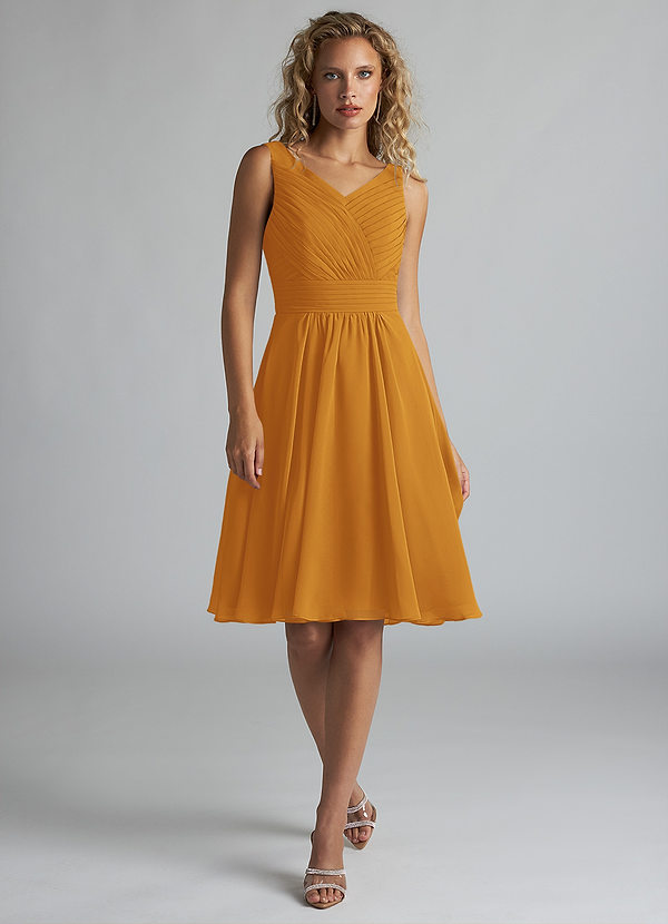 Azazie Grace Bridesmaid Dresses Butterscotch A-Line Pleated Chiffon Dress image1