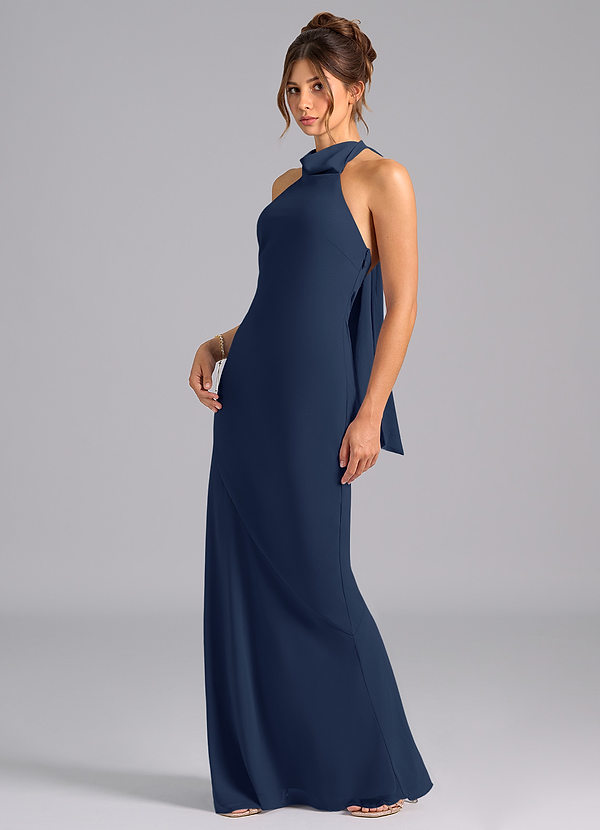 Azazie Velli Bridesmaid Dresses Dark Navy Mermaid Bow Chiffon Dress image1
