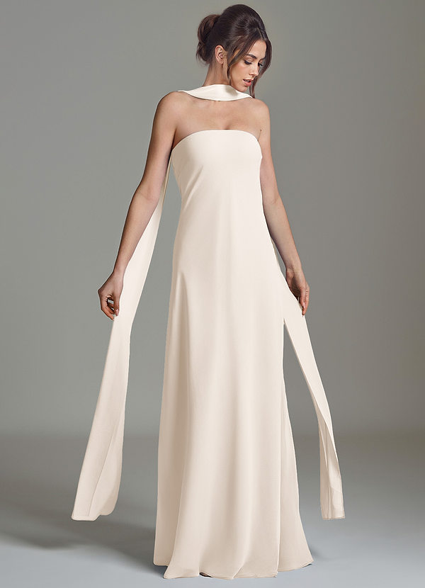 Azazie Ilana Bruidsmeisjesjurken Jurk van Chiffon met A-lijn Strapless Wit Albast image1