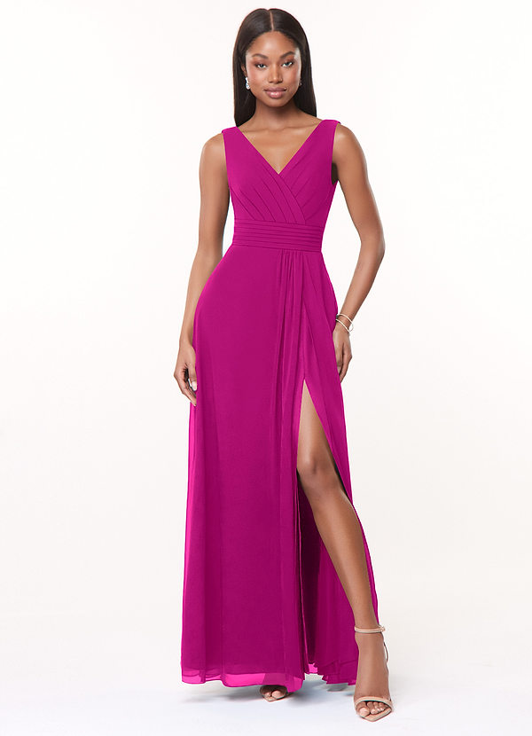 Azazie Karina Bridesmaid Dresses Fuchsia A-Line Pleated Chiffon Dress image1