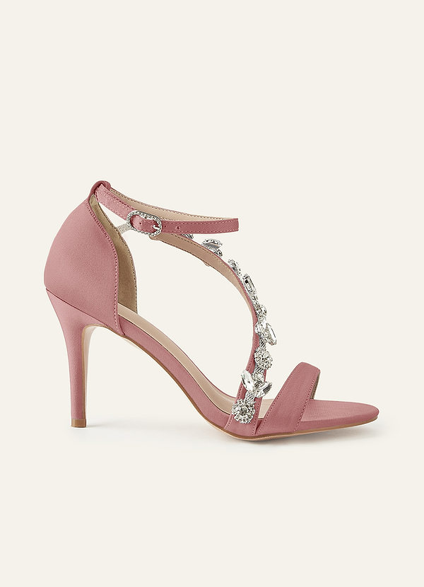 front Matching Color Stretch Satin Crystal Embellished Stiletto Heels