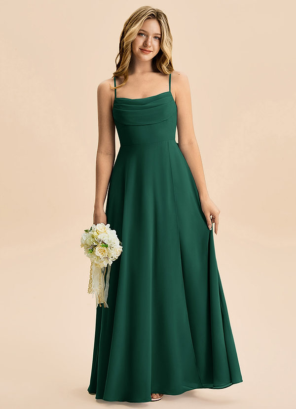 Azazie Bear Junior Vestido de Esmeralda de Gasa de Corte en A con Plisado image1