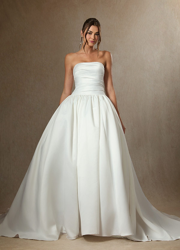 Azazie Lucinda Trouwjurken Jurk van Mat Satijn met Baljurk Strapless Diamant Wit image1