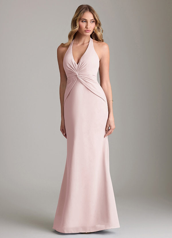 Azazie Valerie Bridesmaid Dresses Blushing Pink Mermaid Pleated Chiffon Dress image1