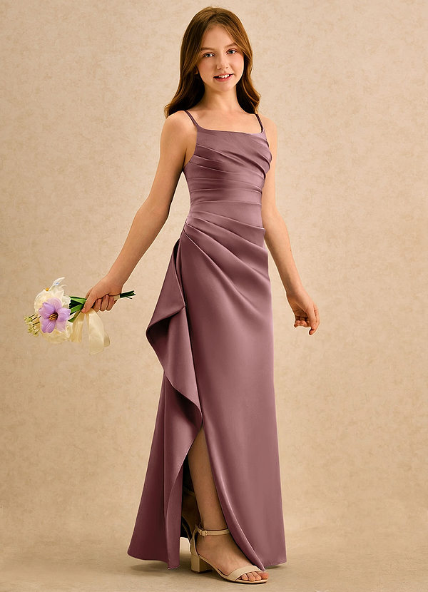 Azazie Cannoli Girls Formal Vintage Mauve ALine Pleated Stretch Satin — free download