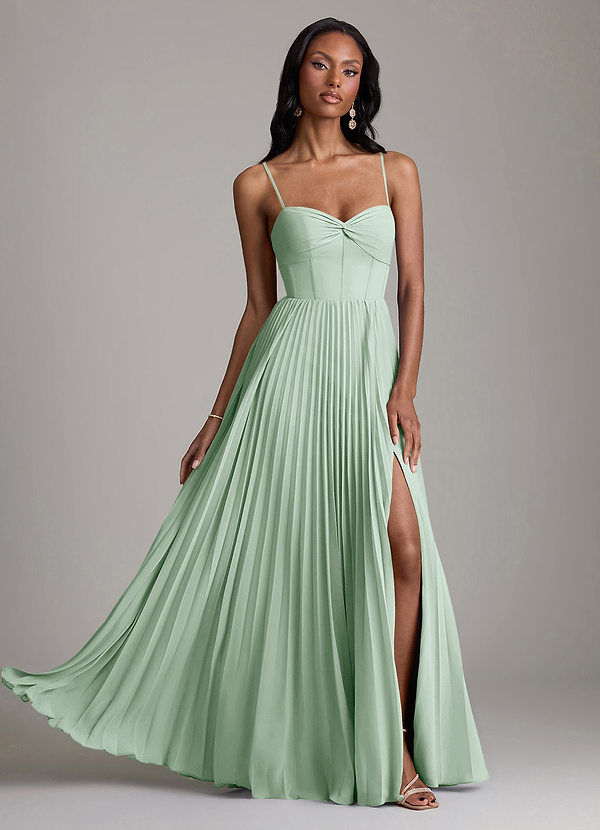 Azazie Akiko Vestidos Dama de Honor Vestido de Agave de Gasa de Corte en A con Escote de Corazón image1