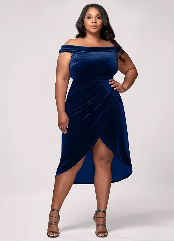 navy blue velvet midi dress