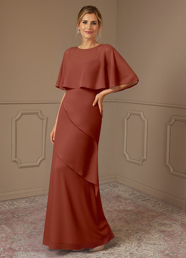 Azazie Bowie Brautmutterkleider A-Linie Chiffon Kleid Rotbraun image1