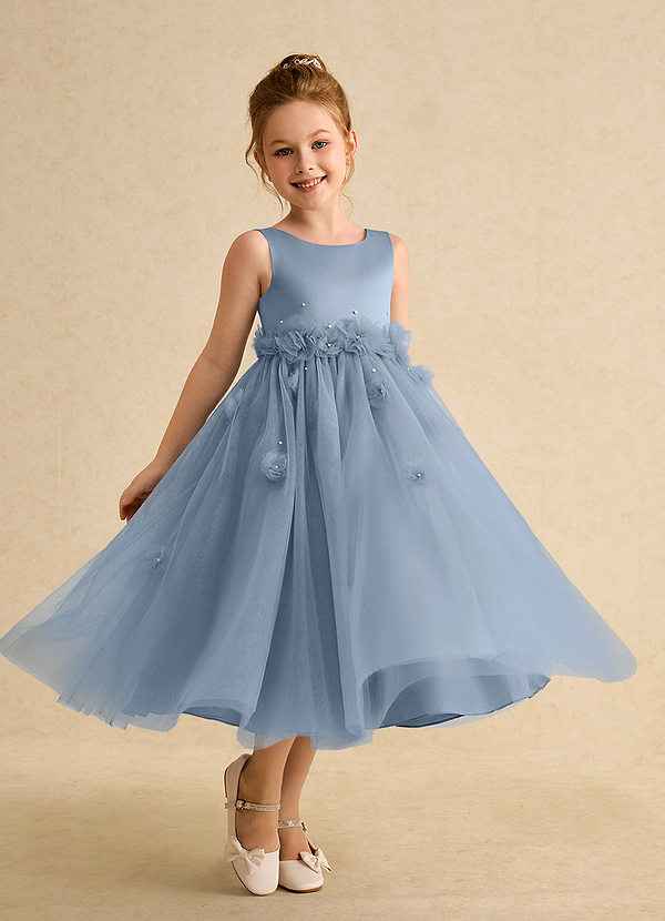 Azazie Lux Flower Girl Dresses Dusty Blue A-Line Beaded Tulle Dress image1
