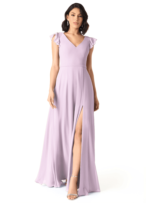 Azazie Claudine Bridesmaid Dresses Frosted Lilac A-Line Flutter Sleeve Chiffon Dress image1