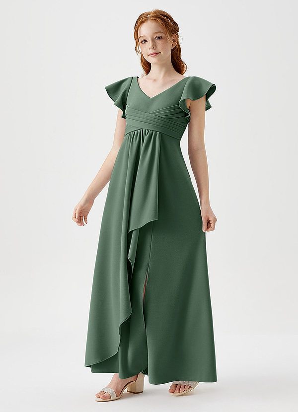 Azazie Omari Junior A-Linie Plissee Stretch-Krepp Kleid Eukalyptus image1