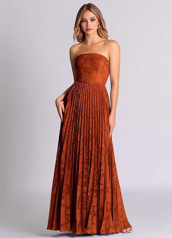 Azazie Mariana Robes Demoiselle d'honneur Robe Trapèze Convertible en Blumen-Burnout Sans bretelles Paprika image1