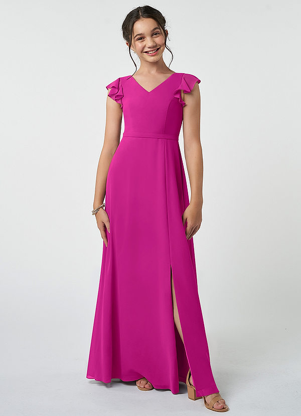 Azazie Claudine Junior Fuchsia A-Line Pleated Chiffon Dress image1